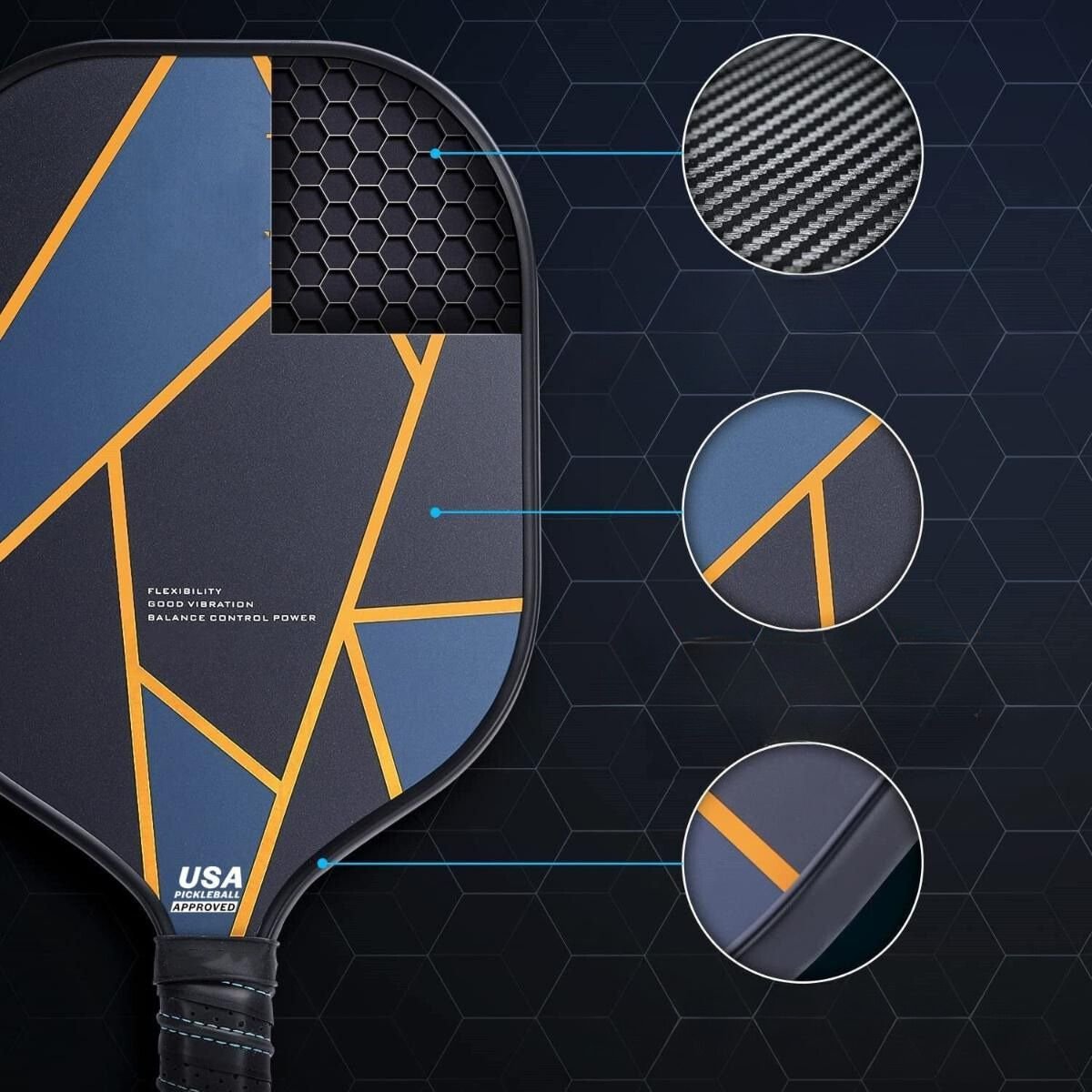 Lightning Pickleball Paddle w PolymerHoneycombCore